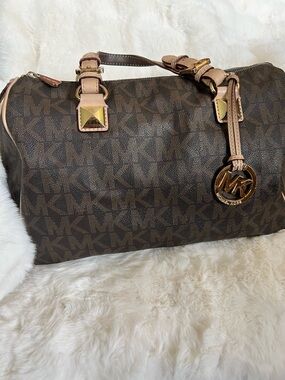 Michael Kors Brown Monogram Grayson Satchel with Gold Hardware vintage